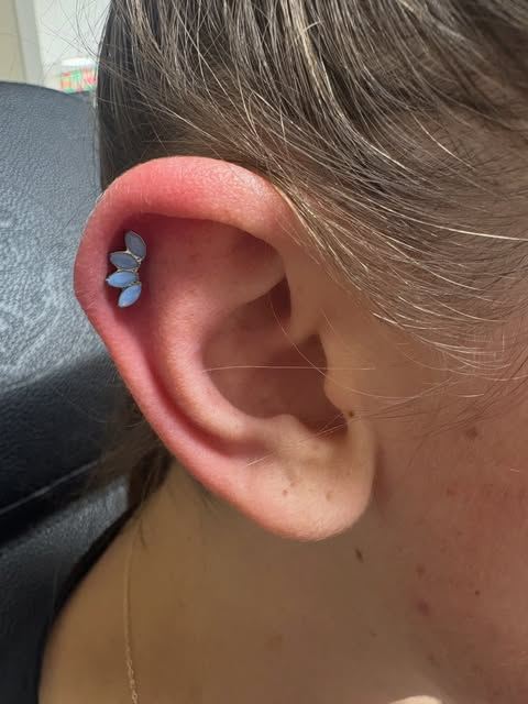 Flower cluster helix piercing with opal jewelry